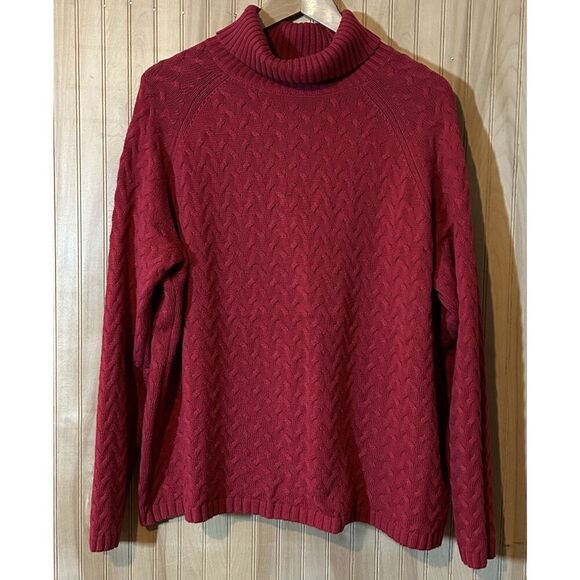 Coldwater Creek Red Braided Cable Stitch Turtleneck Sweater Size 1X 18 - Picture 1 of 5